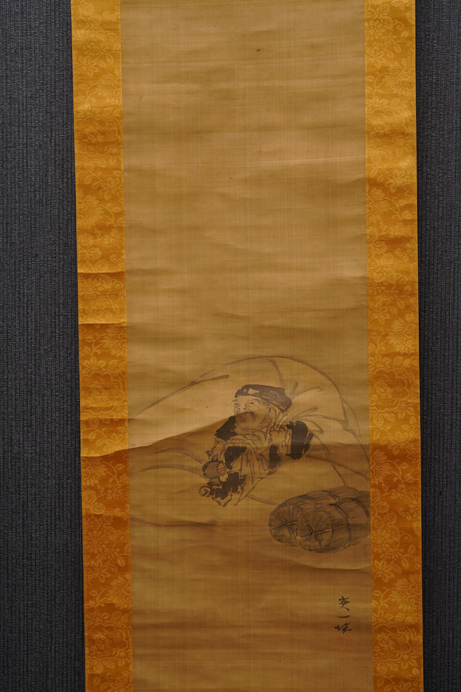掛軸　「神苑之朝」　絹本條幅　桐箱 掛軸 「神苑之朝」 絹本條幅 桐箱 掛け軸 掛軸 かけじく 慶事 吉祥高砂