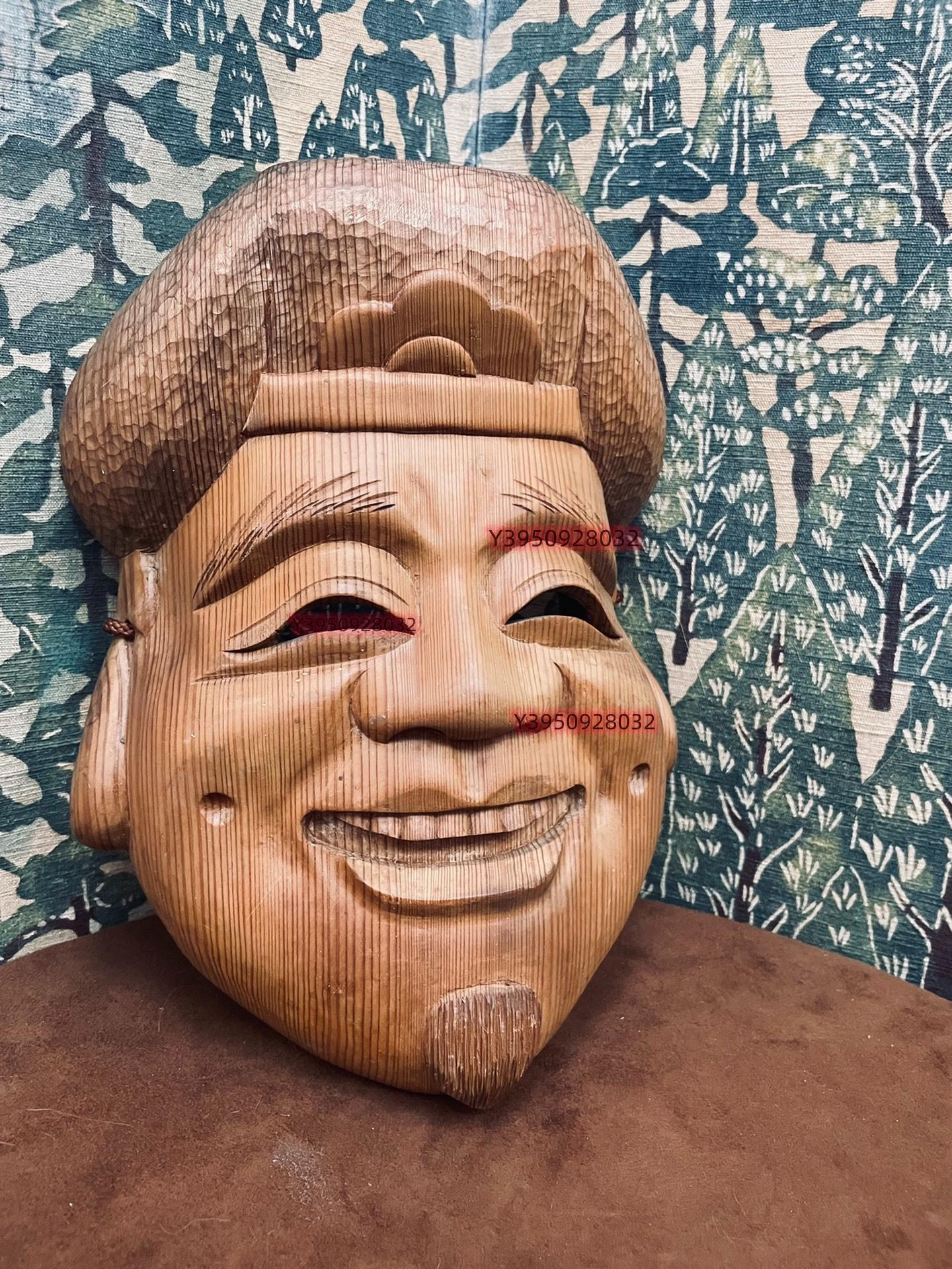 □時代木彫彩色能面 『北澤一念』作『鷹』面袋 共箱□ 得価，