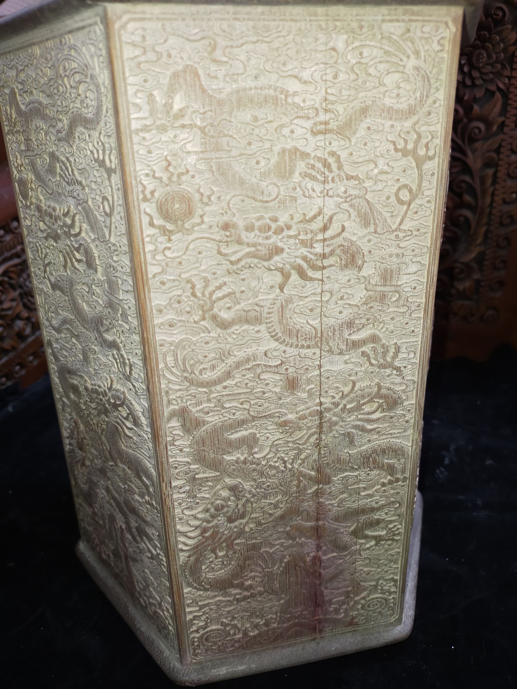 中国 古竹彫刻 雲龍彫 筆筒 M R5069 中国 古竹彫刻 雲龍彫 筆筒 M