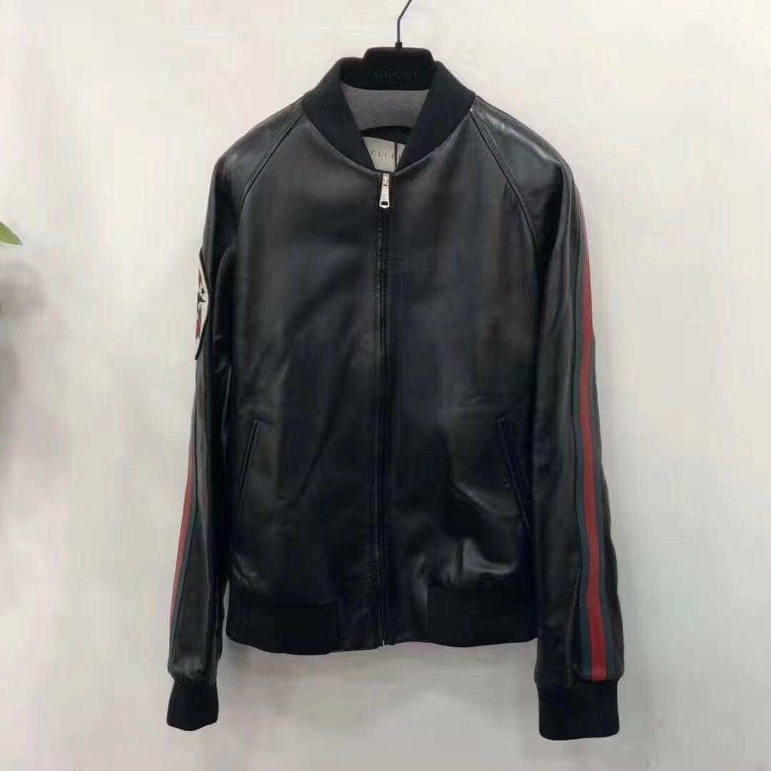 ［4real］Gucci 19ss 經典側邊紅綠條 皮衣