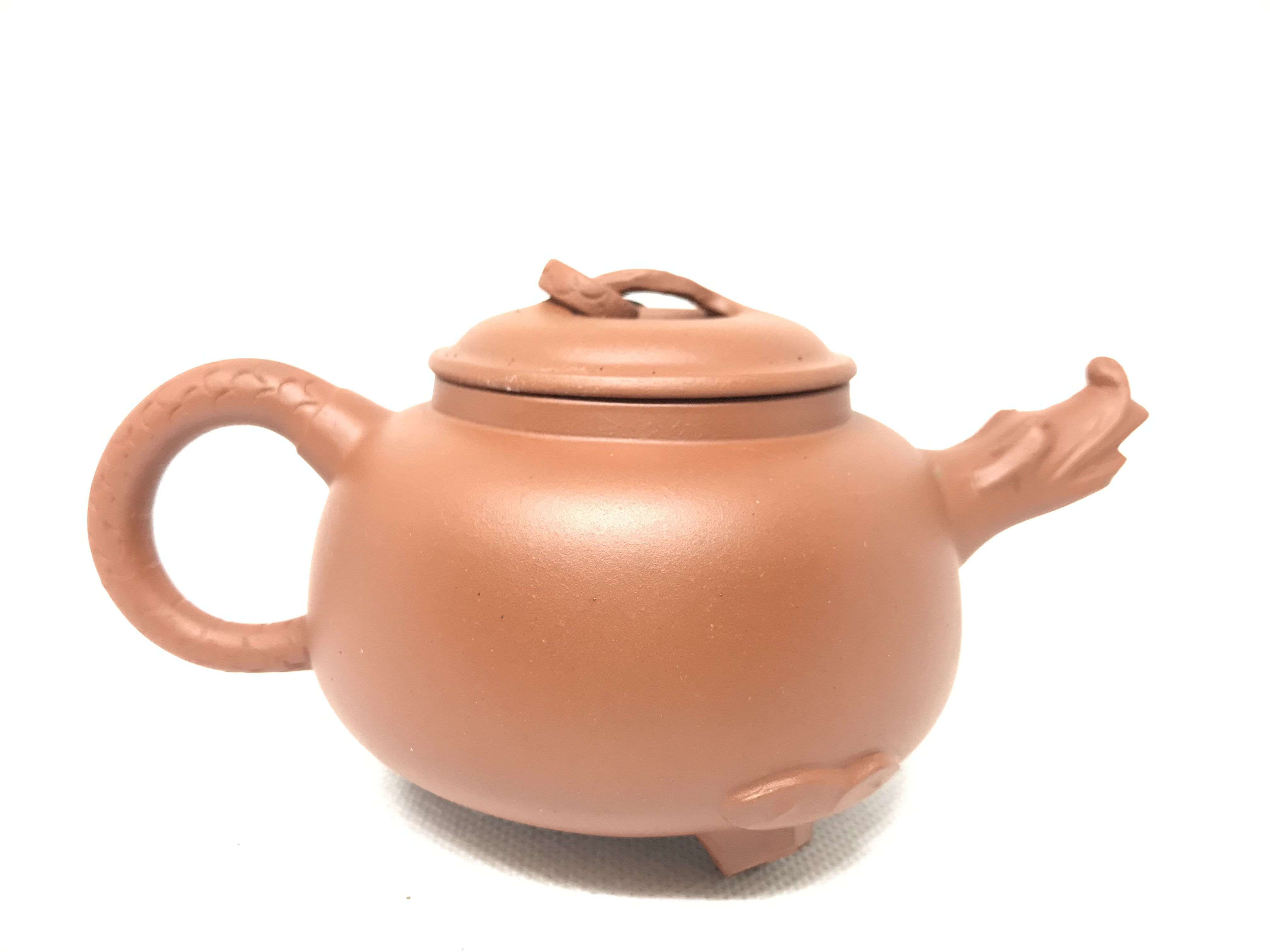 楓香堂= 宜興紫砂紅泥一廠方圓雷射標三腳龍團壺吳浩英款| Yahoo拍賣