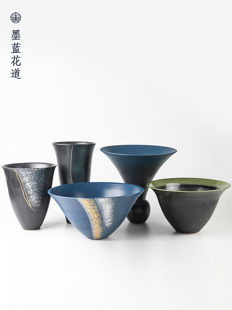 日本進口池坊花器禪意日式花道插花陶瓷器皿生花立花插花培訓-興龍家居