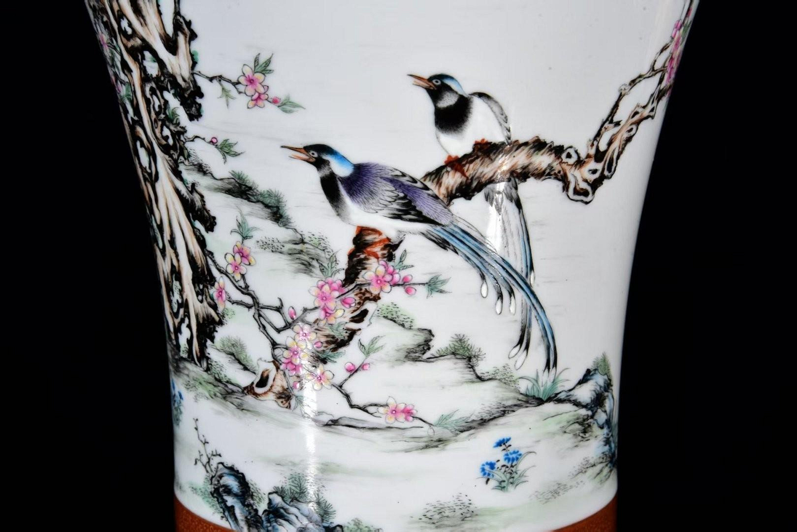 清雍正年粉彩描金花鳥紋梅瓶31*17m3500 古玩收藏老物件【古雅庭軒