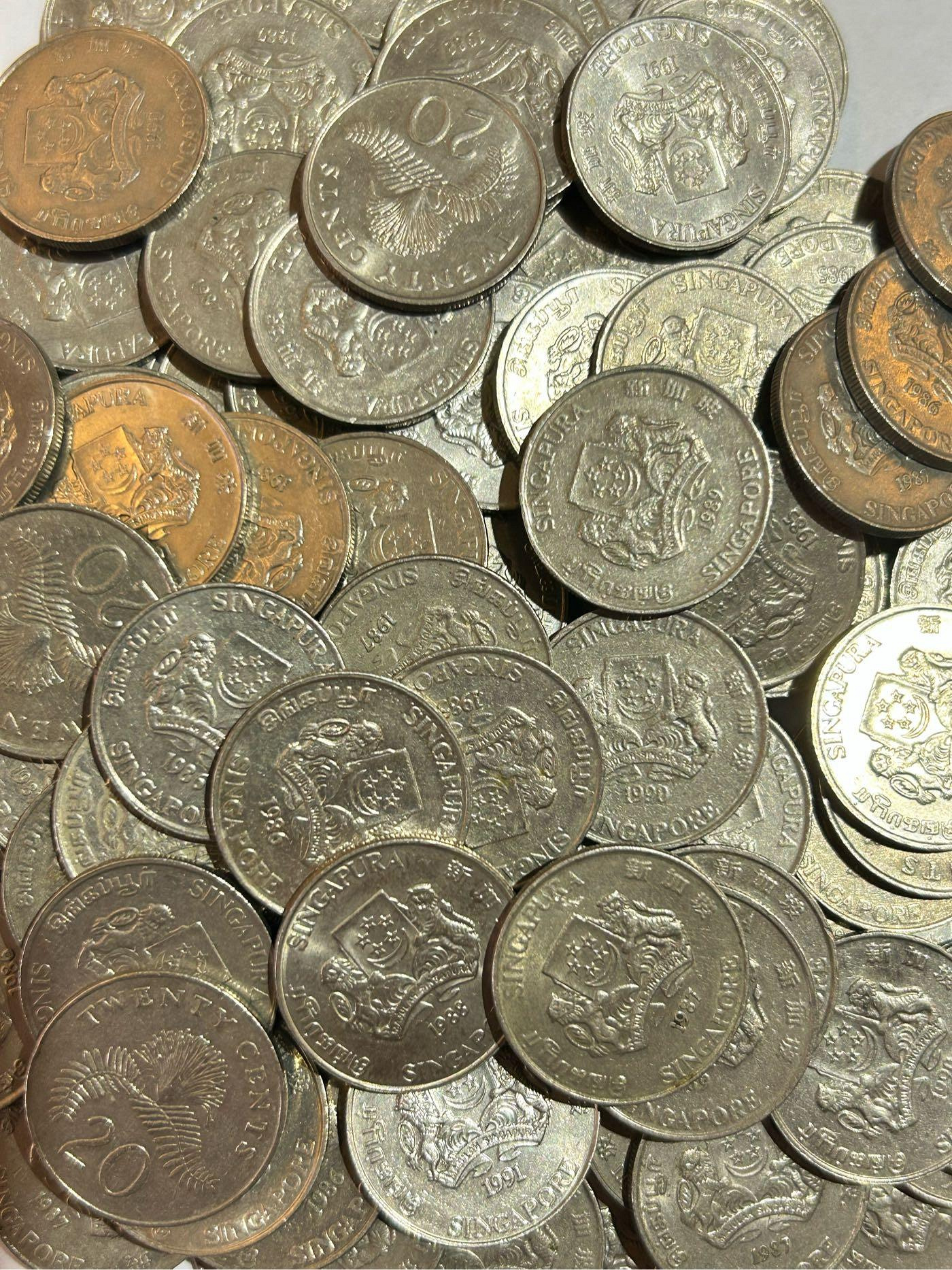 【H2Shop】新加坡Singapore 新幣20分20 cents 1985-1991年紅粉撲蘭圖案銅鎳錢幣硬幣| Yahoo拍賣