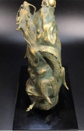 日本古漾】232003 已逝日本【文化勲章作家富永直樹】銅製昇龍自在龍