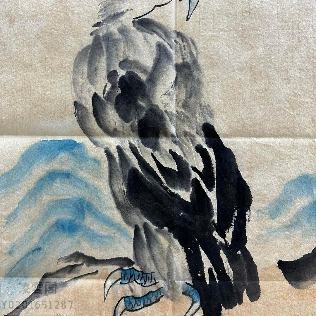 中国古美術・純手描き・四条屏・鹰画芯・国画・李苦禅印款・肉筆・宣紙・文房置物 中国古美術・純手描き・四条屏・鹰画芯・国画・李苦禅印款・肉筆