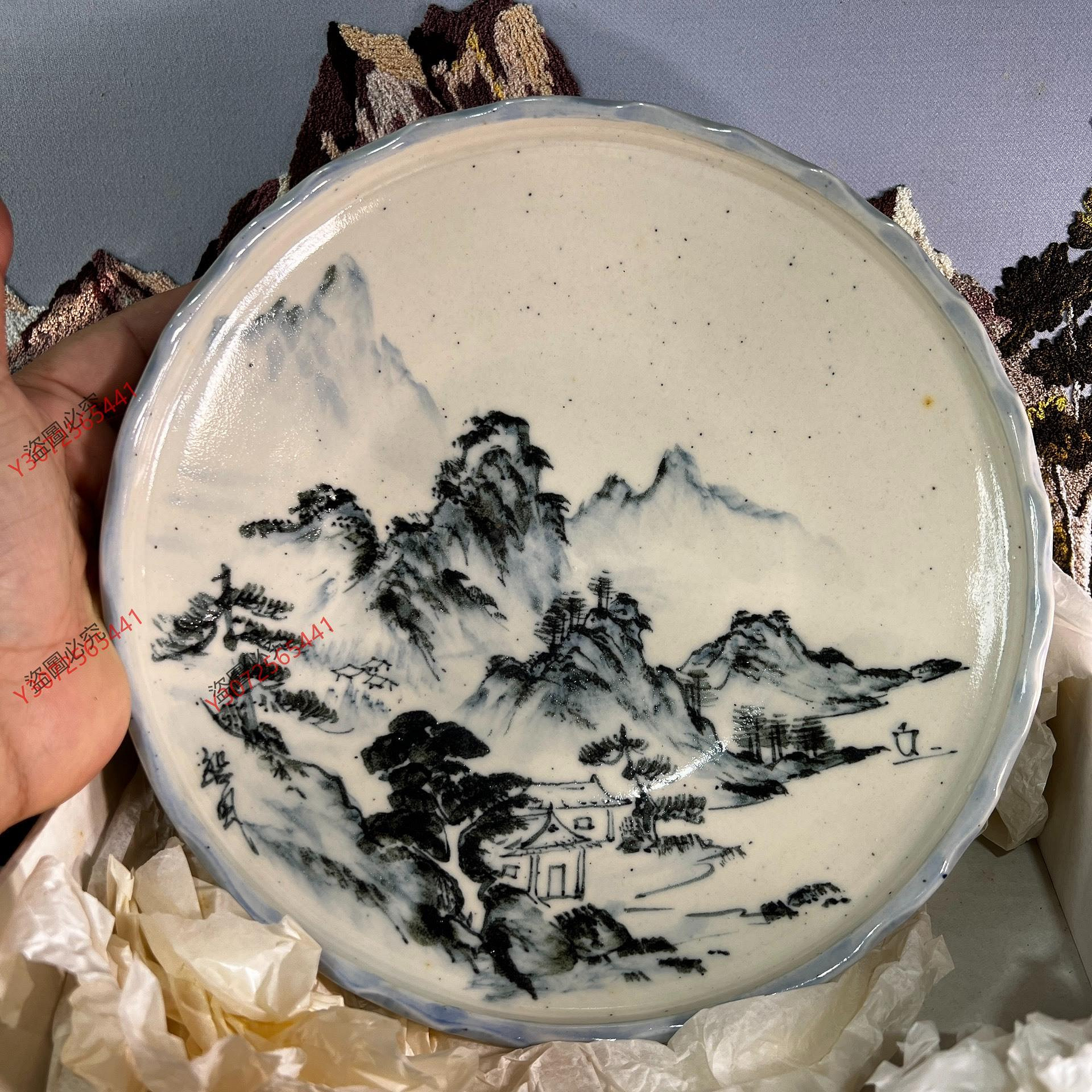 染付大缽。昭和時代。戰前。山水文。美品。舊家藏出。古美術。骨董品。 染付大缽。昭和時代。戰前。山水文。美品。舊家藏出。古美術。骨董品