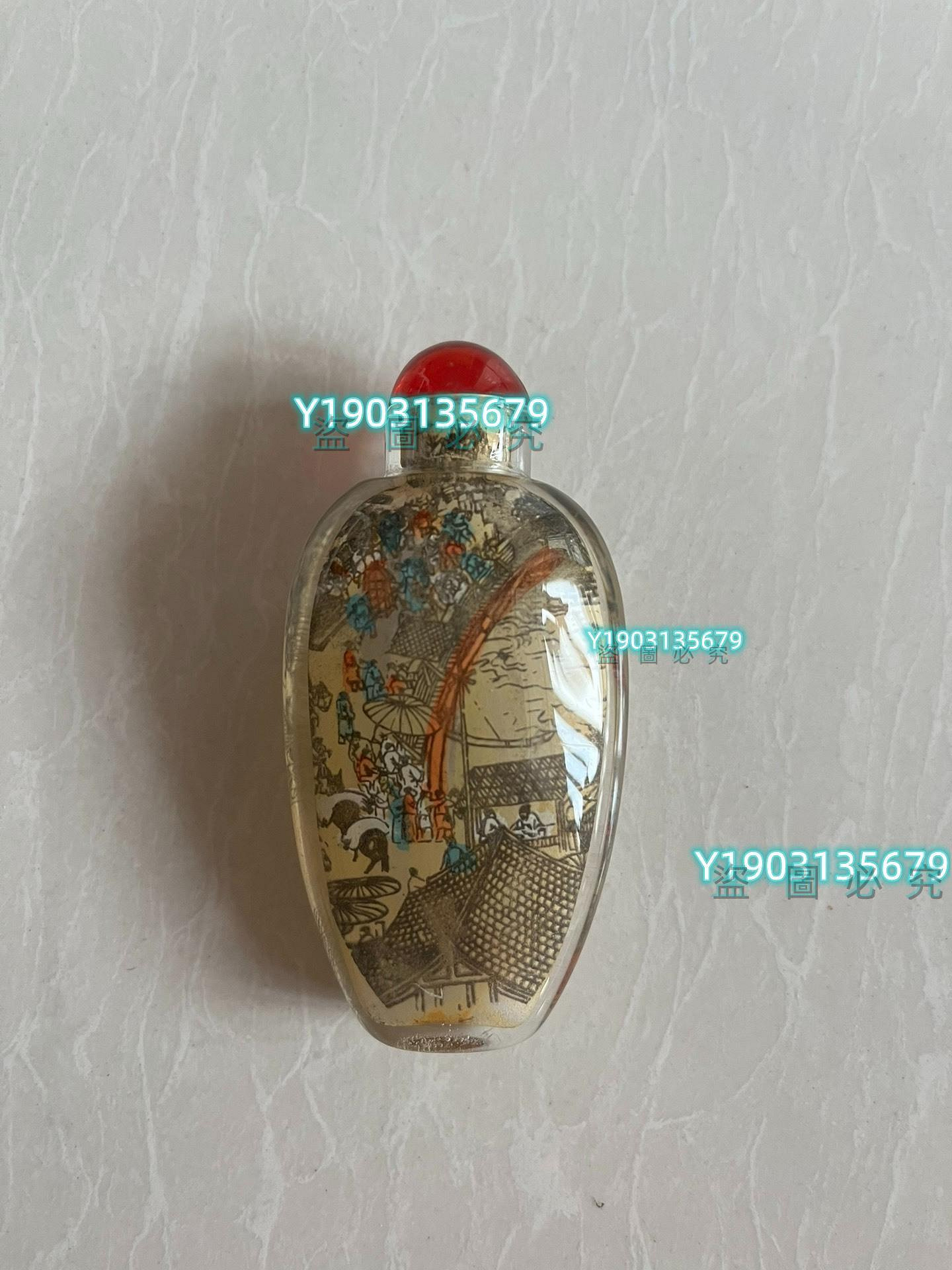 水晶內畫鼻煙壺清明上河圖一個，，。 老畫書法掛畫【皇朝古玩】二手
