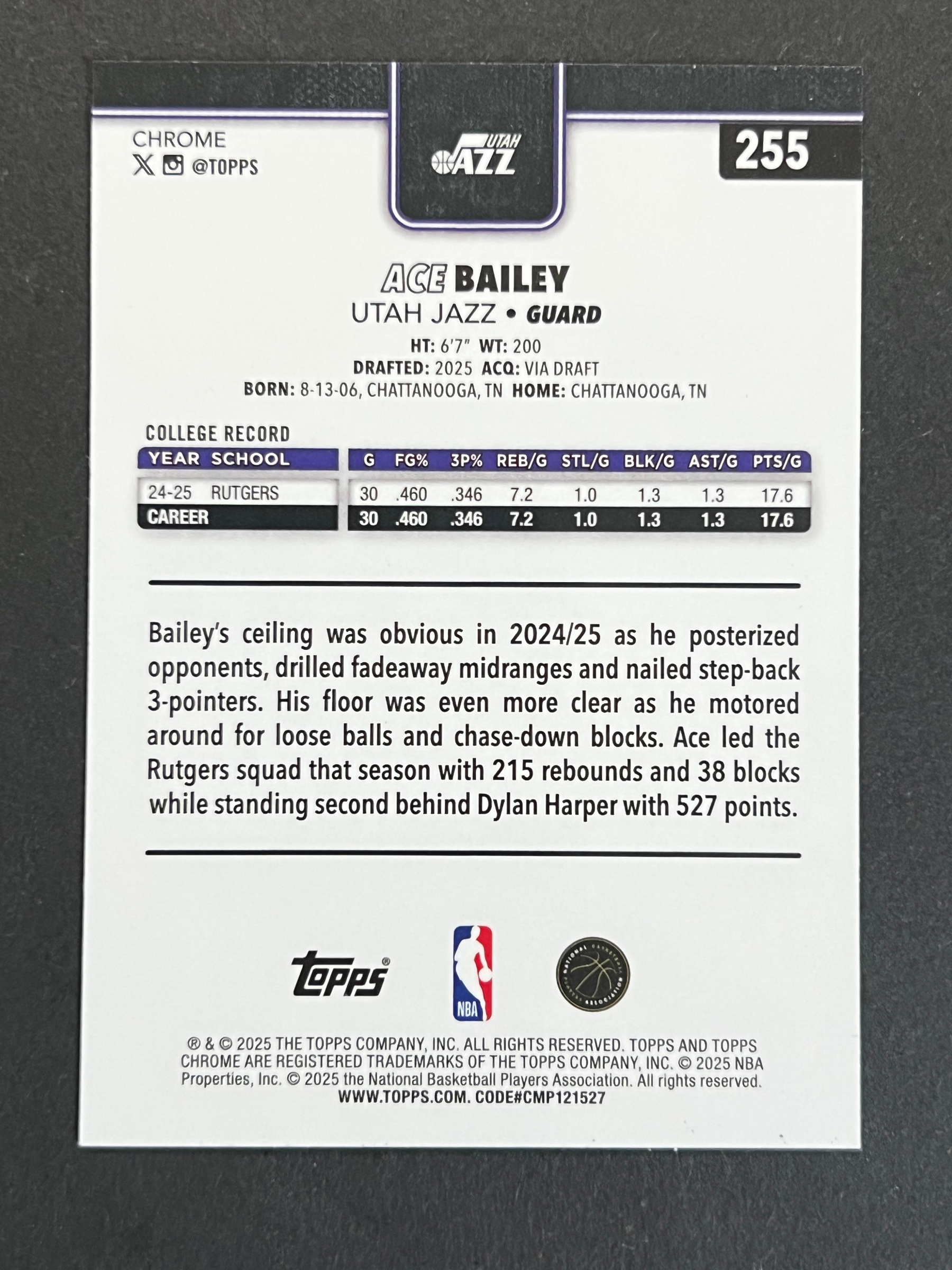 Ace Bailey 格子亮TOPPS CHROME 2025-26 新人RC 233 | Yahoo拍賣