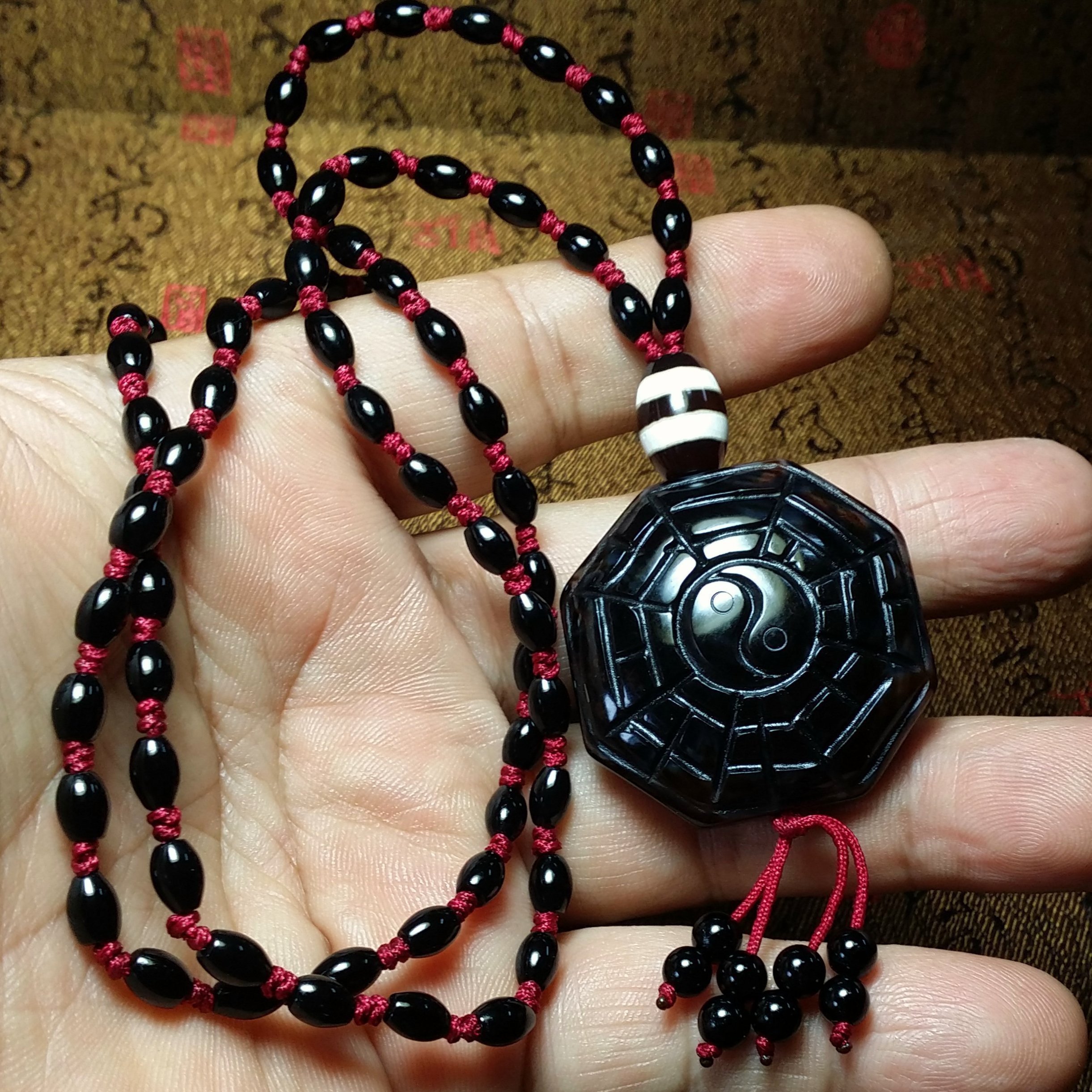 藏密七寶→天然西藏夢幻金剛血珠(金剛玉髓/黑紅玉髓)天珠項鍊VB-14-5
