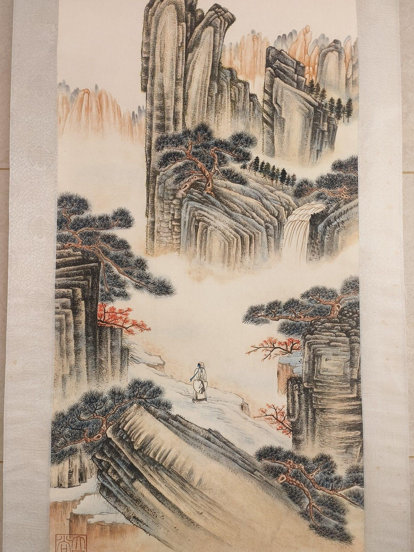 張大千近代精品山水卷軸，宣紙畫芯，私人收藏閒置字畫，近現代水墨藝術