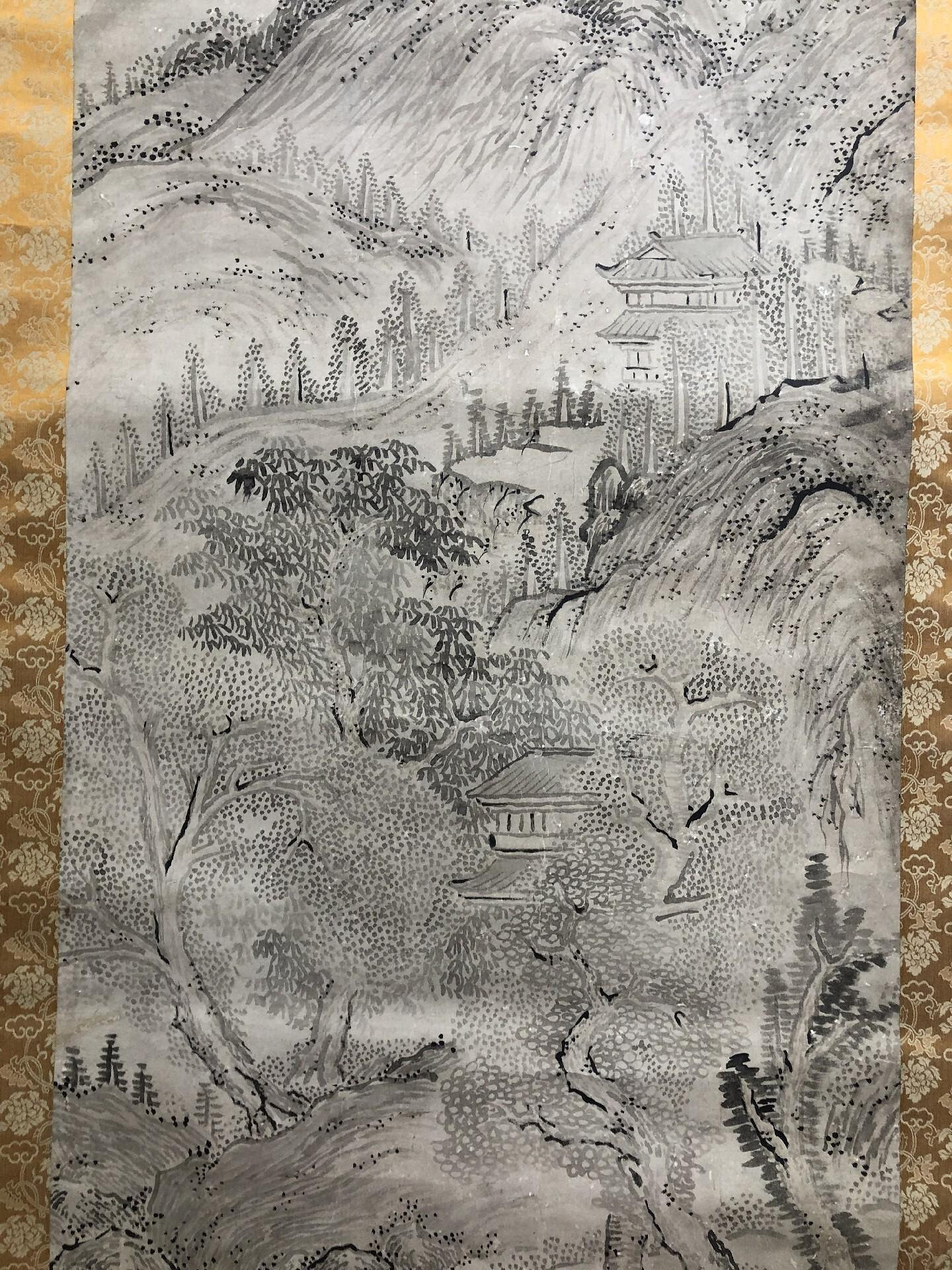 日本回流日本著名畫家池大雅（池無名）《 水墨山水》 紙本立軸大尺幅類