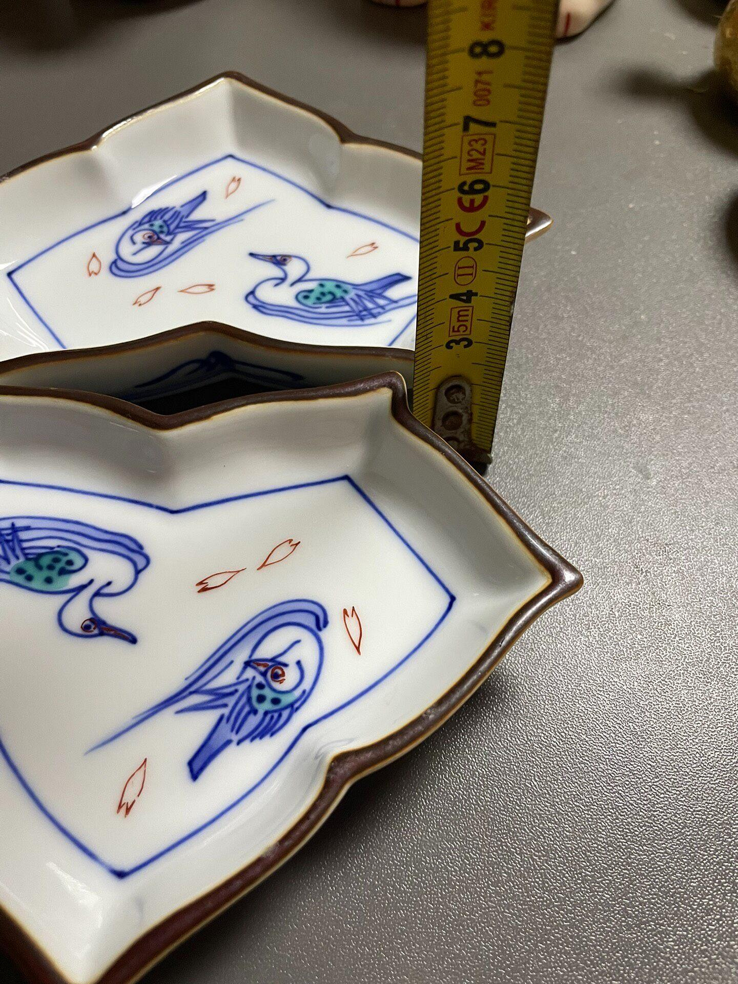 日本回流辻常陸皿帝室御用十四代辻長陸作鴛鴦戲水手簽款暗刻款昭和有田