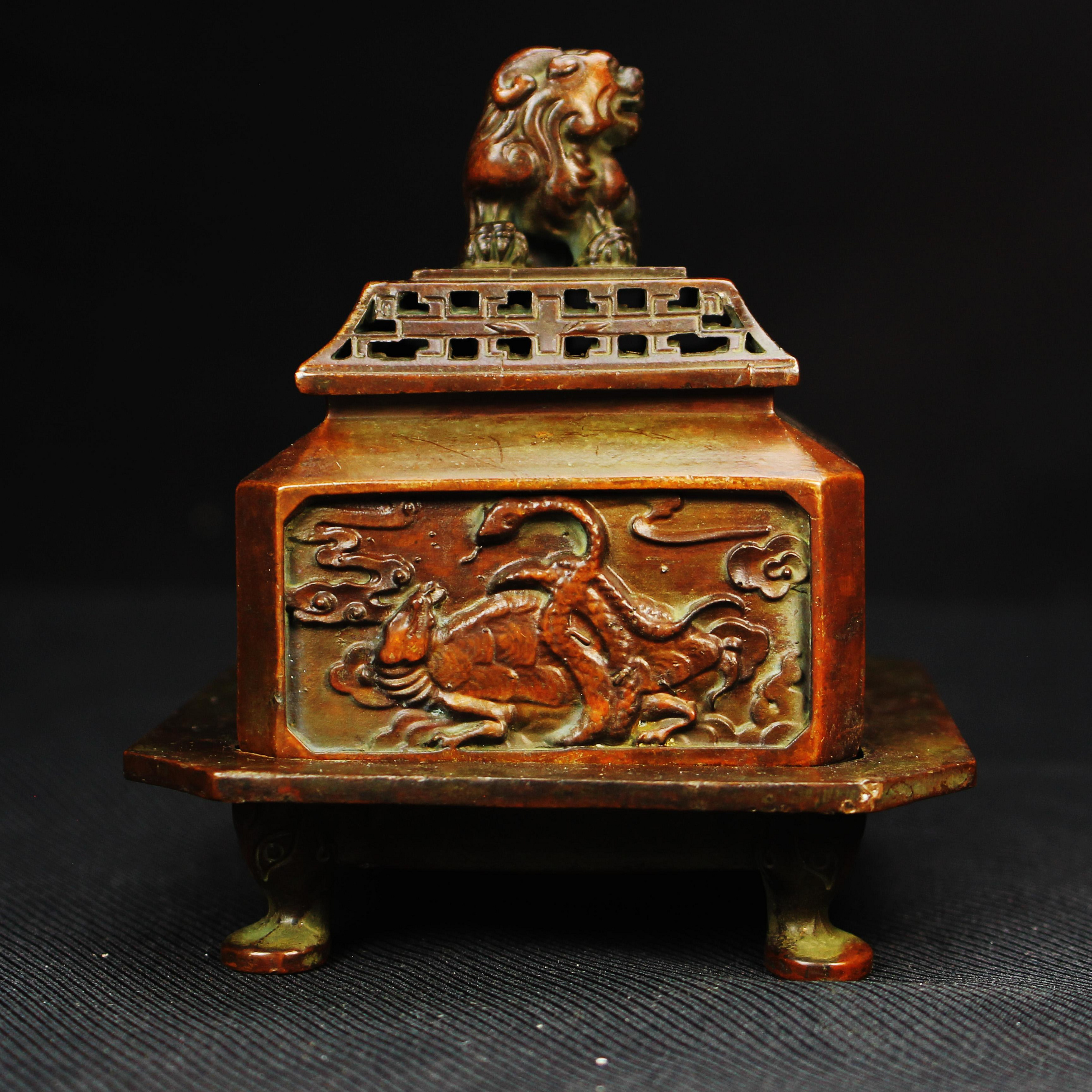兽耳缠枝莲三足薰炉 招财炉 集财香炉 重工 希少 工芸品 美術品 置物 原木香三足狻猊博山爐
