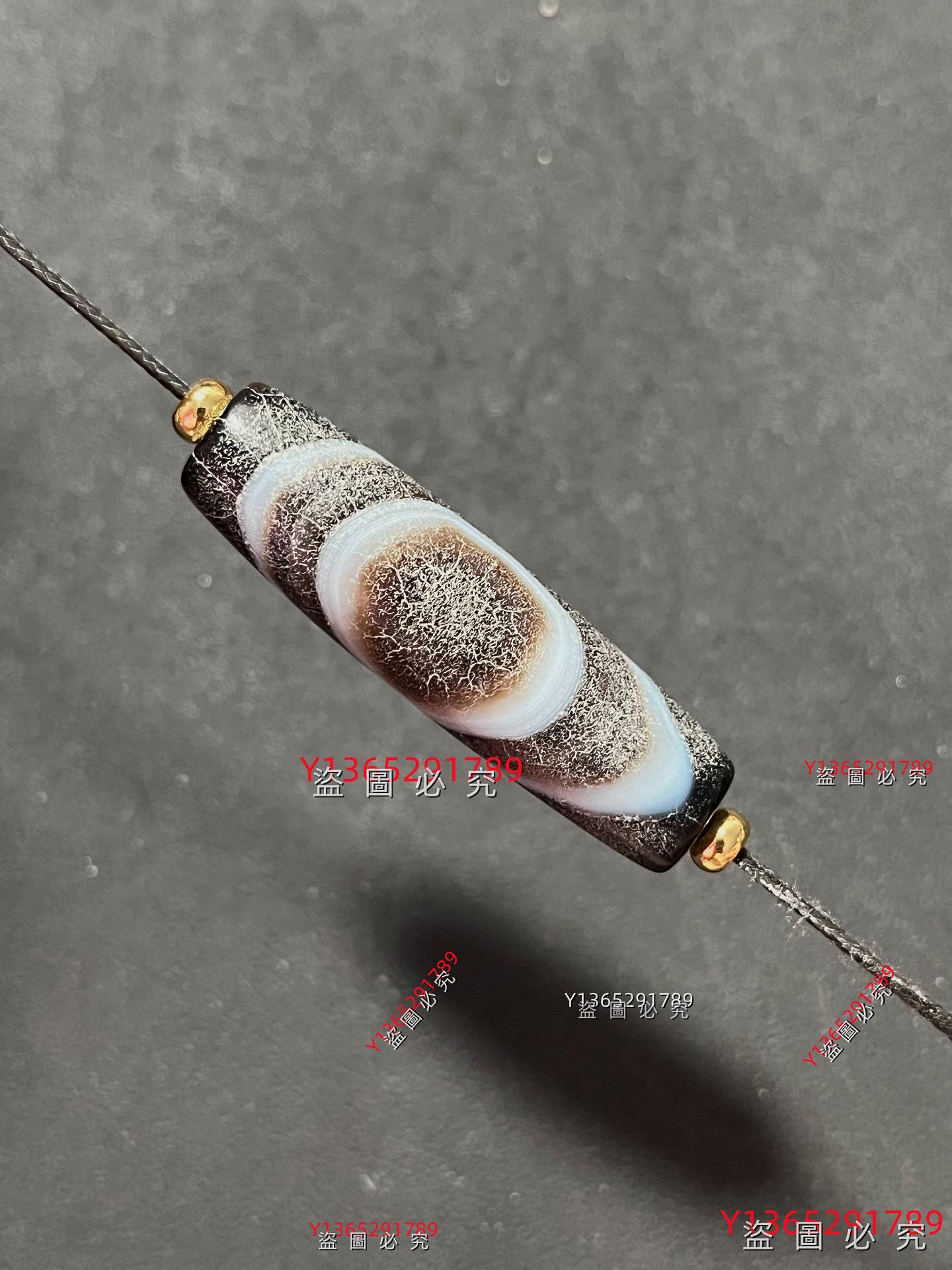老皮紋瑪瑙天珠一眼天珠纏絲瑪瑙龍紋珠45*12.8mm 舊藏古董古玩二手【愛