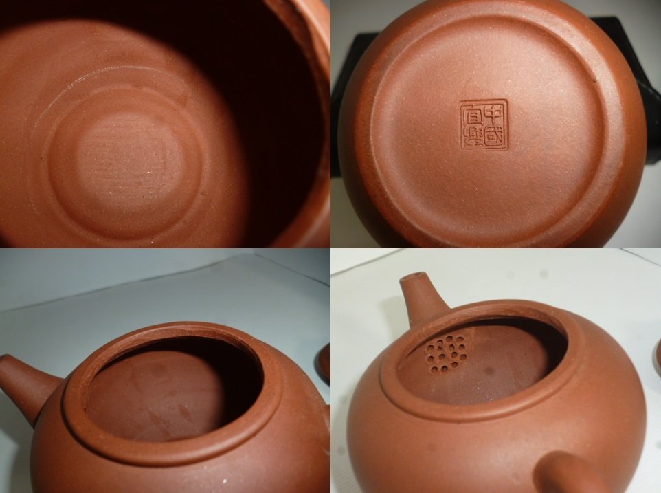 70年代外銷正方章「中國宜興」「淑平」款特殊體紫砂鴿嘴水平標準壺14孔