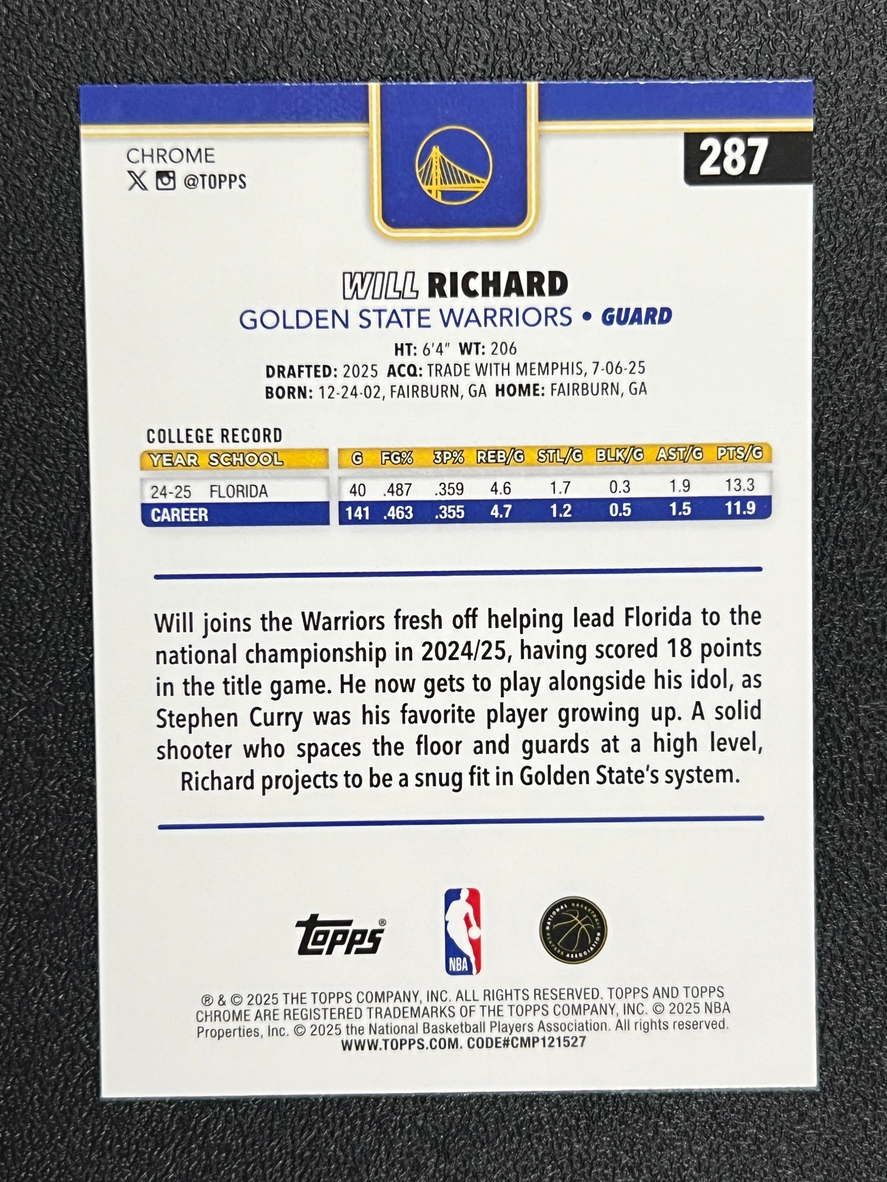 限量/275 Will Richard TOPPS CHROME 2025-26 新人RC 74 | Yahoo拍賣
