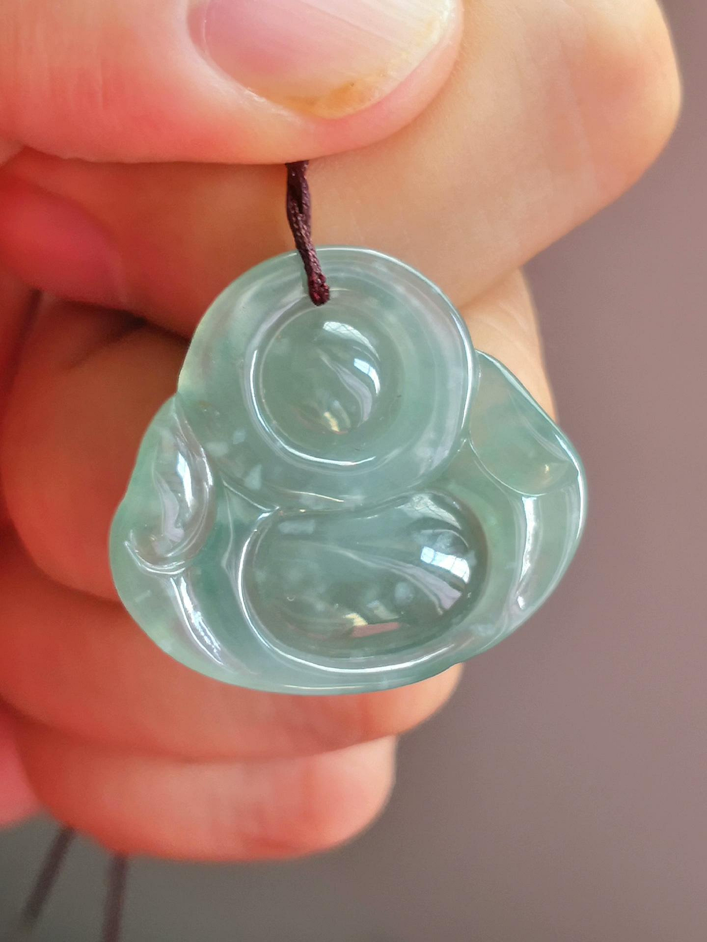 翡翠冰種帶雪花棉佛公#天然翡翠尺寸：28.5*25.5*5.8mm，沒紋裂，水頭足