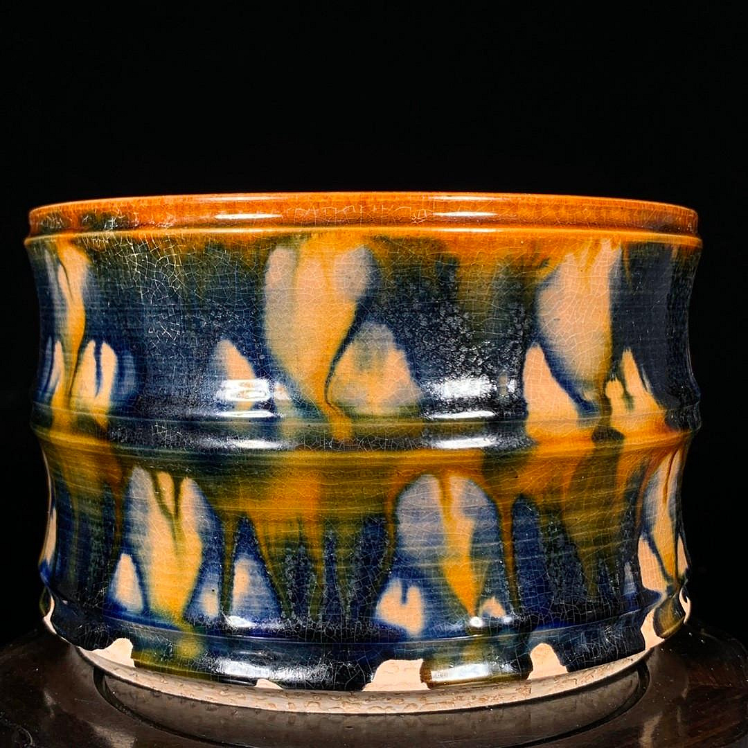 唐三彩竹節筆洗，高11直徑17.5cm，300931 瓷器官窯汝窯【古雲