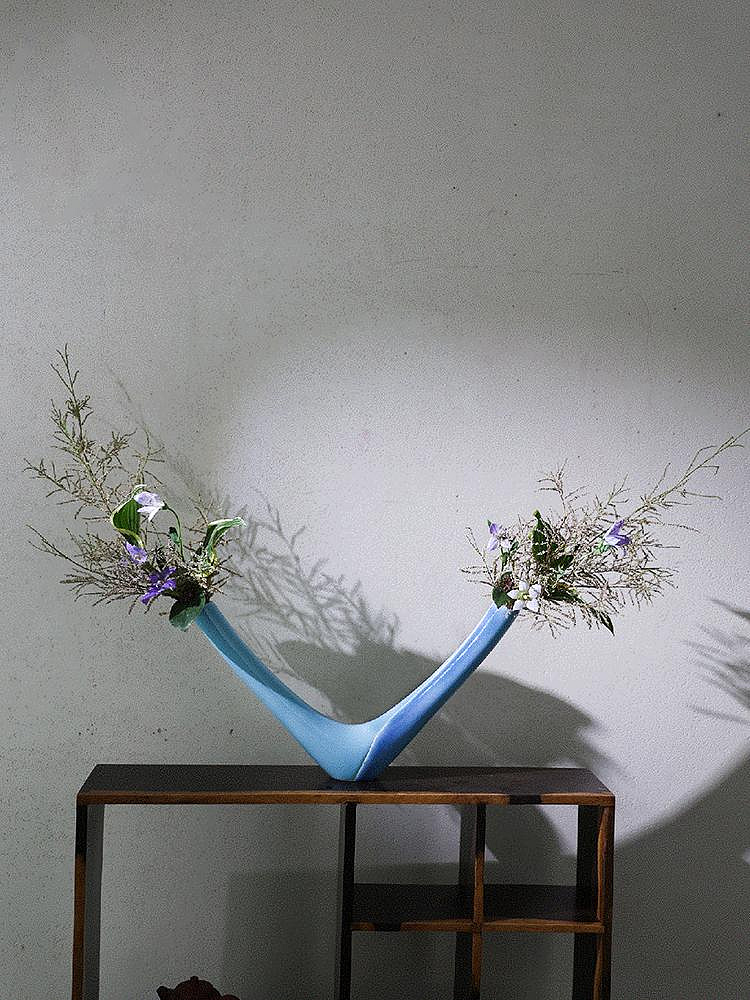 変更花器 コの字 H型 花器 華道 生け花 草月 池坊 自由花 ブラック モダン 創作鉄花器 No.110】龍生 小原 池坊 草月 オブジェ 華道 変形