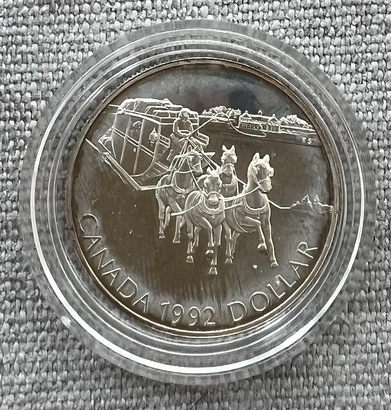 1992加拿大驛馬紀念銀幣鏡面精制高銀含量25.06克925純銀即時融通金大盤