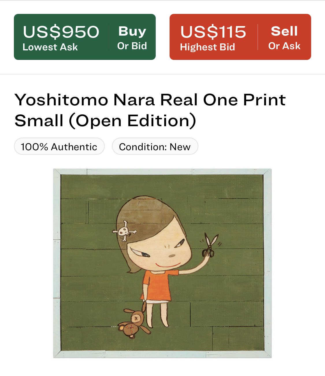 Yoshitomo Nara Real One Print 美國達拉斯美術館展覽限定奈良