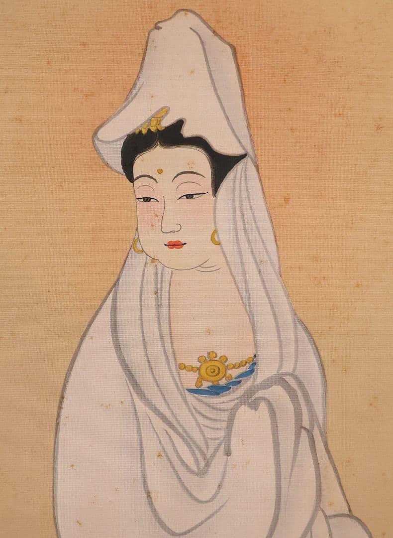 【模写】日本画 魚籃観音像 在銘 松堂 絹本 掛軸 木箱入り 仏画 MB233 9d375c7c-840e-4e8a-b0e6-
