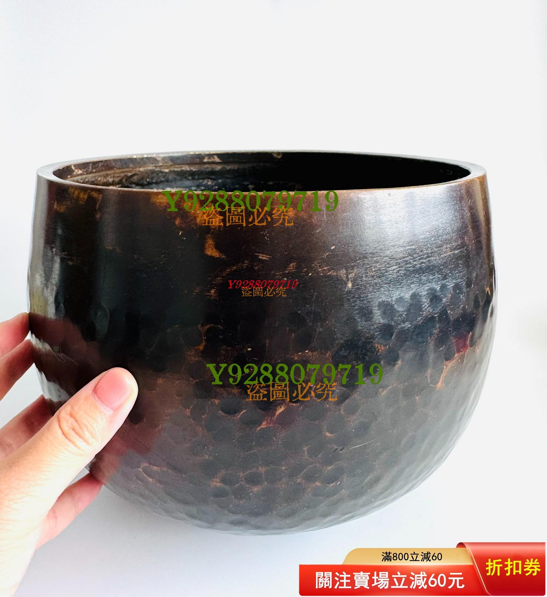 日本中古超大老銅磬佑現本手打錘紋大銅磬大銅缽品相如圖，高18.5cm
