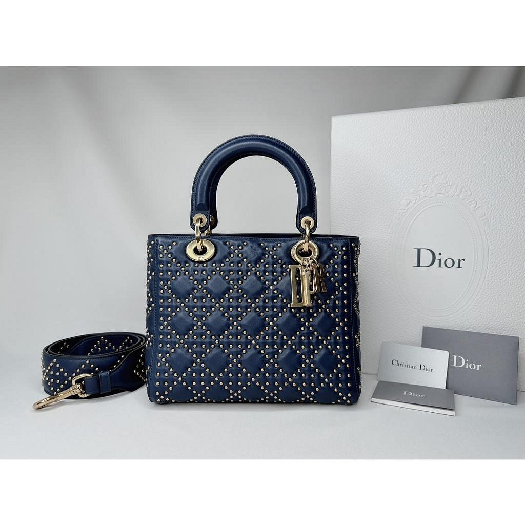 DIOR 藍金鉚釘五格黛妃包