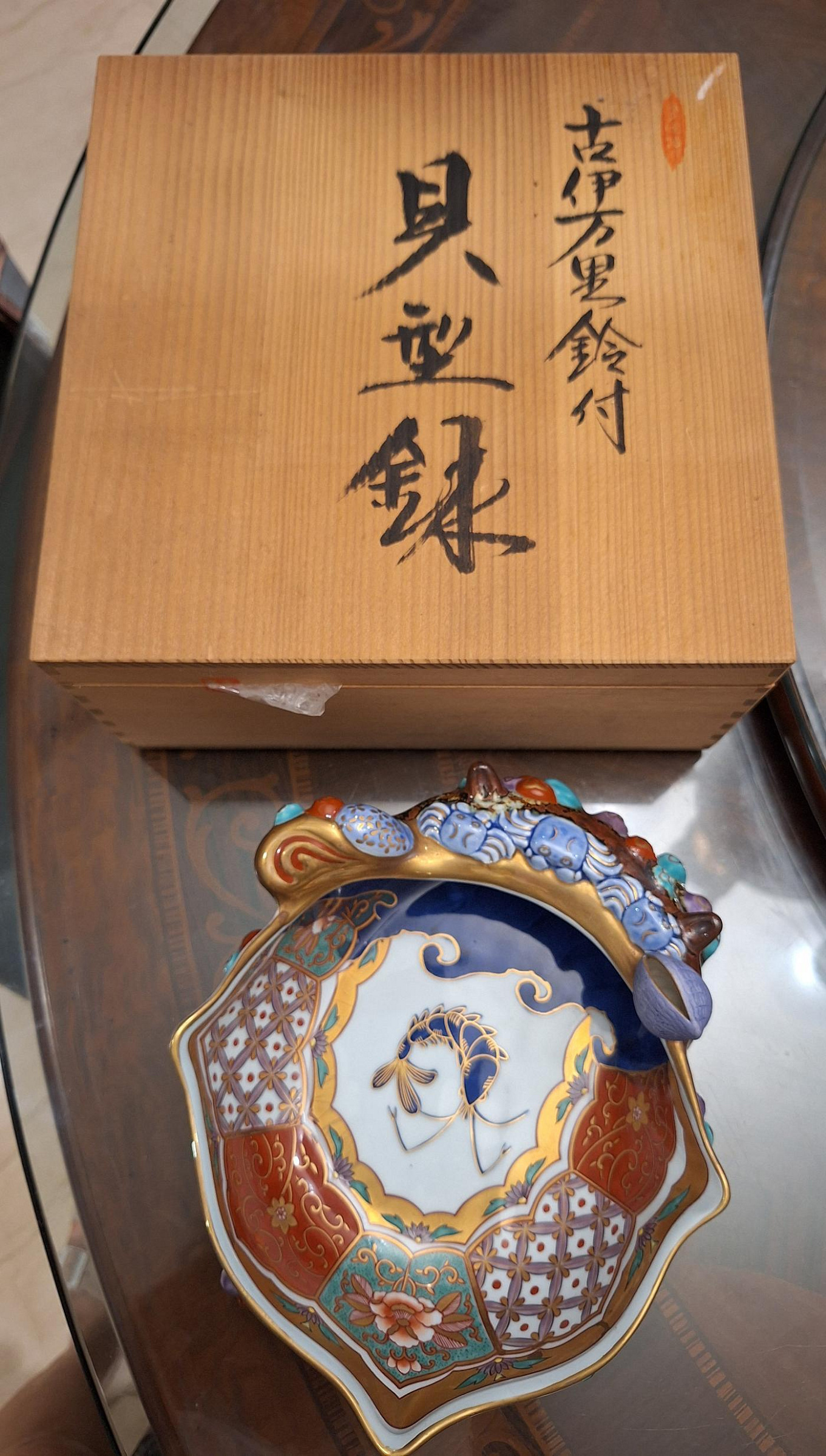 日本林九郎窯的鈴付き磯貝型裝飾鉢，附原裝木盒| Yahoo拍賣