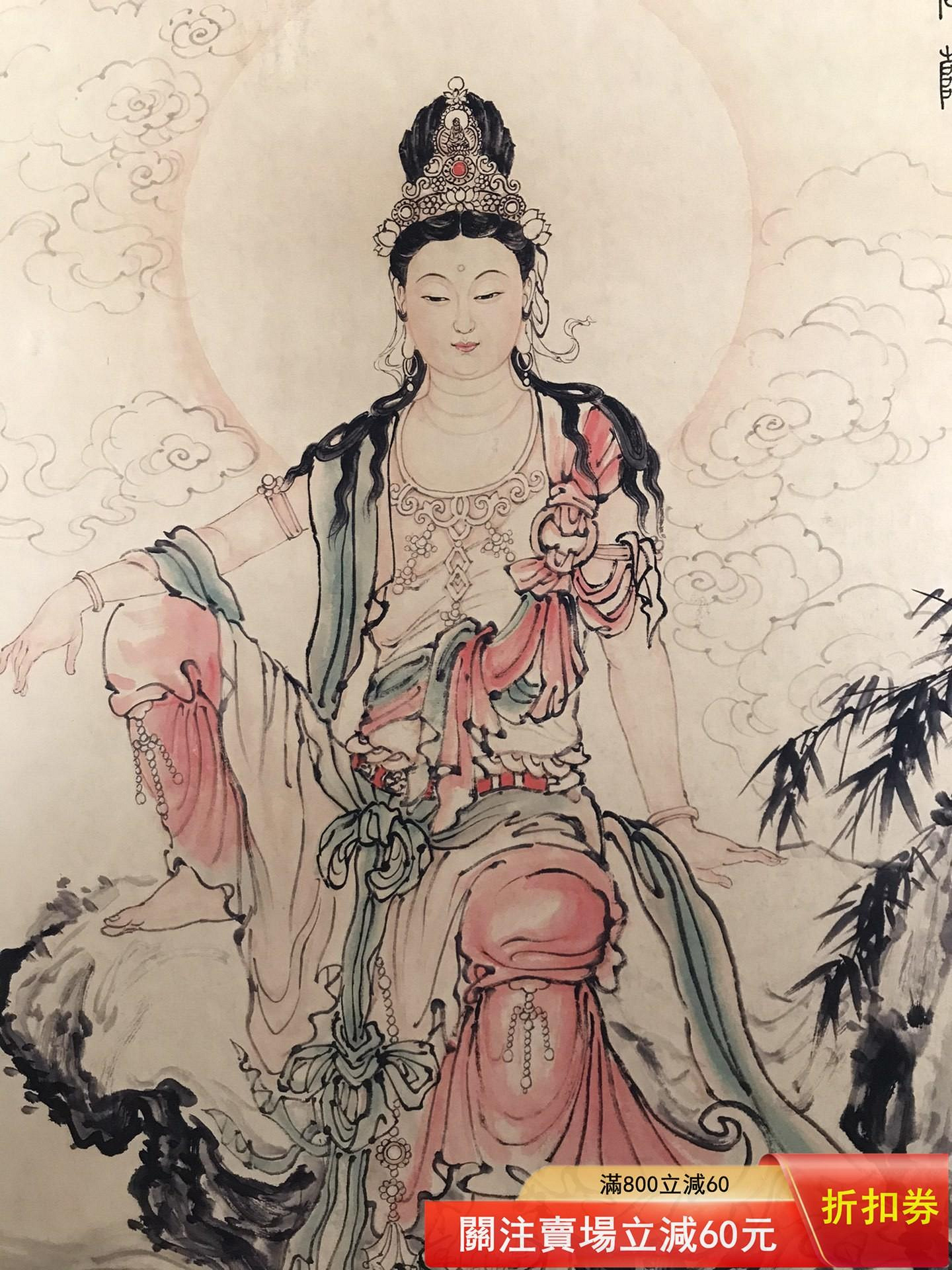 15號架做舊宣紙高仿字畫097丁雲鵬觀音圖畫面美倫實物拍攝庫存2裱好尺寸
