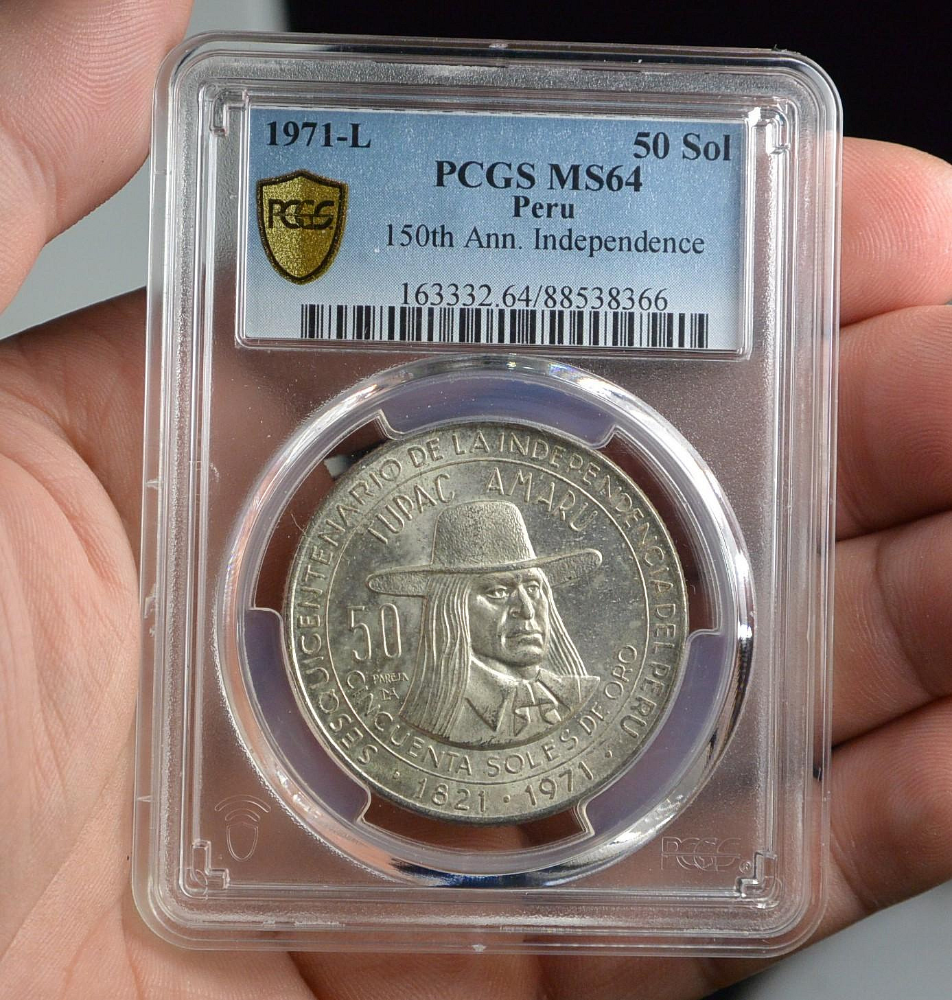 評級幣1971年秘魯獨立150周年紀念銀幣鑑定幣PCGS MS64 | Yahoo拍賣