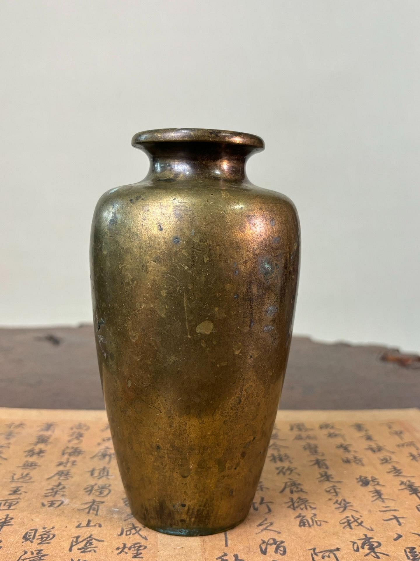 日本銅器嵌金銀花草紋花瓶花器老物件收藏高15cm寬8cm重665g | Yahoo拍賣