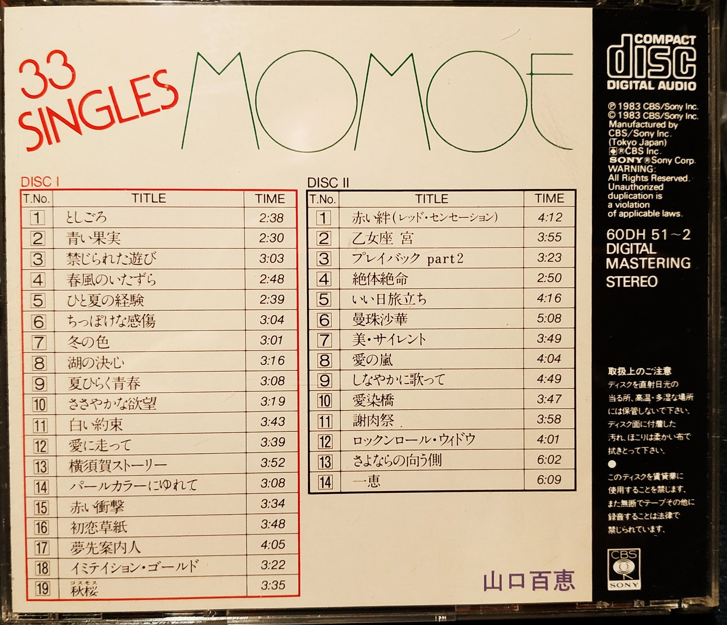 大降價出清] 日版二手盤質極佳--- 山口百惠- 33 Singles Momoe 山口百