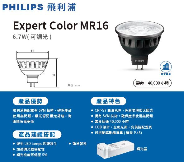 PHILIPS 飛利浦LED 旗艦調光MR16 6.7W 杯燈(2700K 3000K 4000K) CRI97