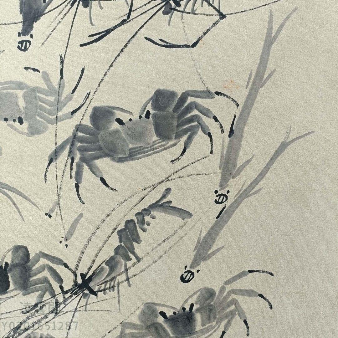白石 蝦蟹圖2 JP85【齊白石】蝦蟹圖,精品四尺中堂純手繪作品| Yahoo拍賣