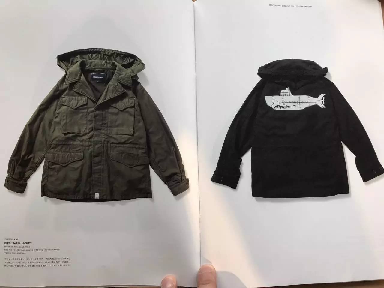 ミリタリージャケット DESCENDANT 1943 SATIN JACKET BLACK WTAPS 希望商店】DESCENDANT 1943 SATIN JACKET 17AW 經典可拆連帽鯨魚夾克