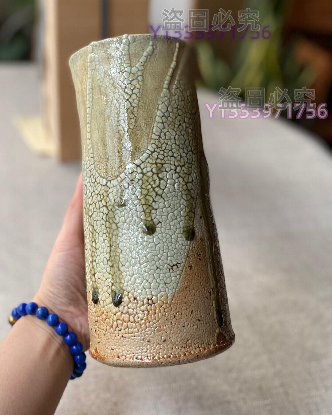 日本淘常滑燒作家鯉江敏弘柱形花瓶日式花道具未使用全新全品原包裝發 