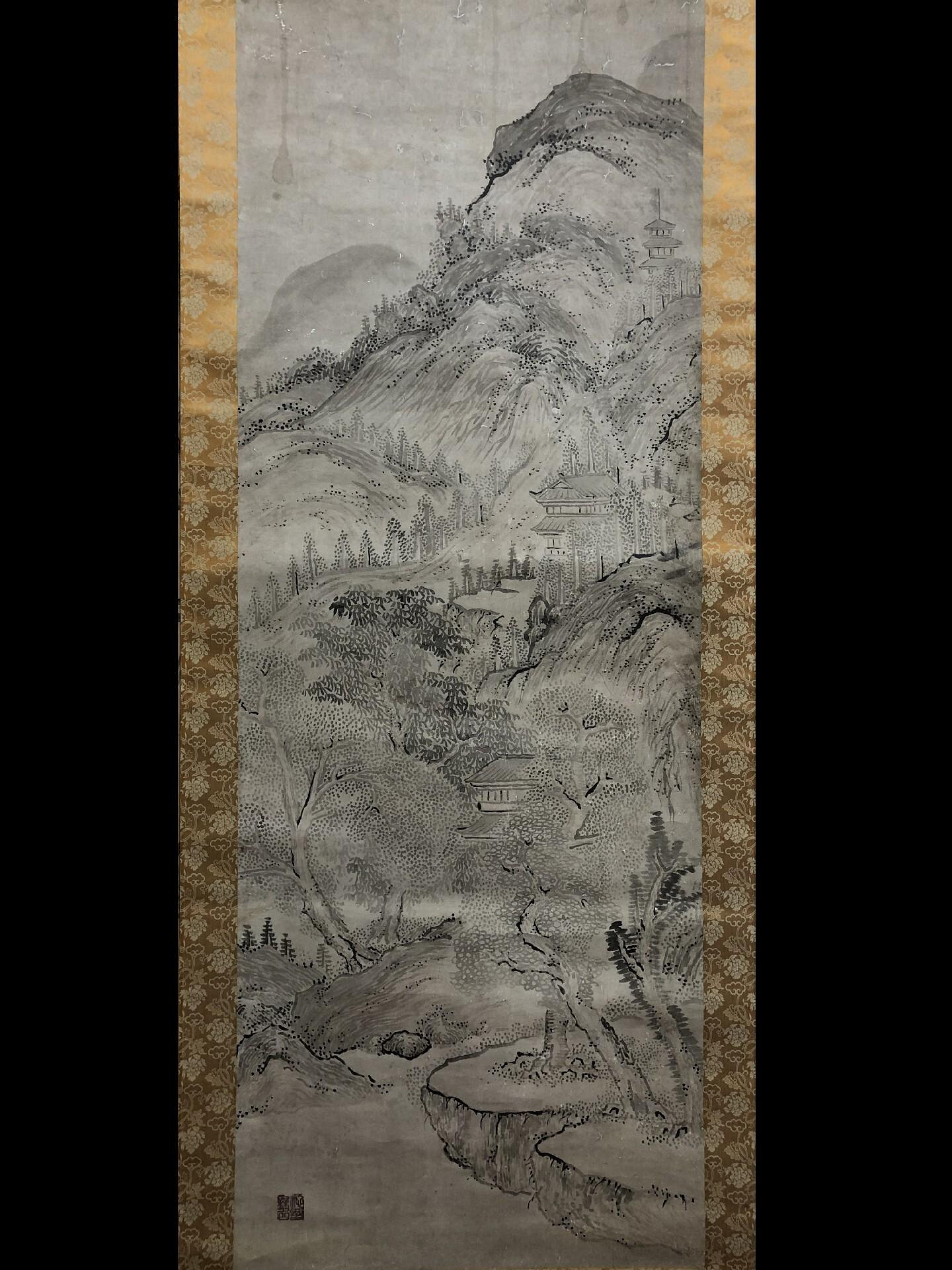 日本回流日本著名畫家池大雅（池無名）《 水墨山水》 紙本立軸大尺幅類