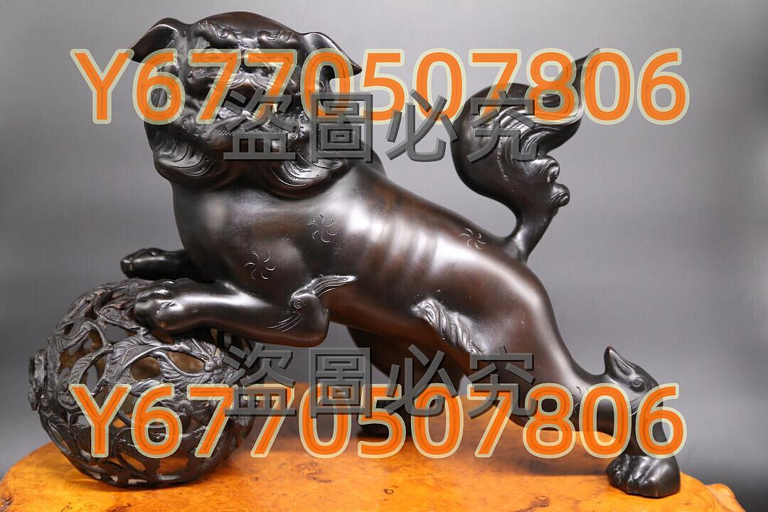 流】古美術品 銅製 唐獅子 玉獅子置物 KM021