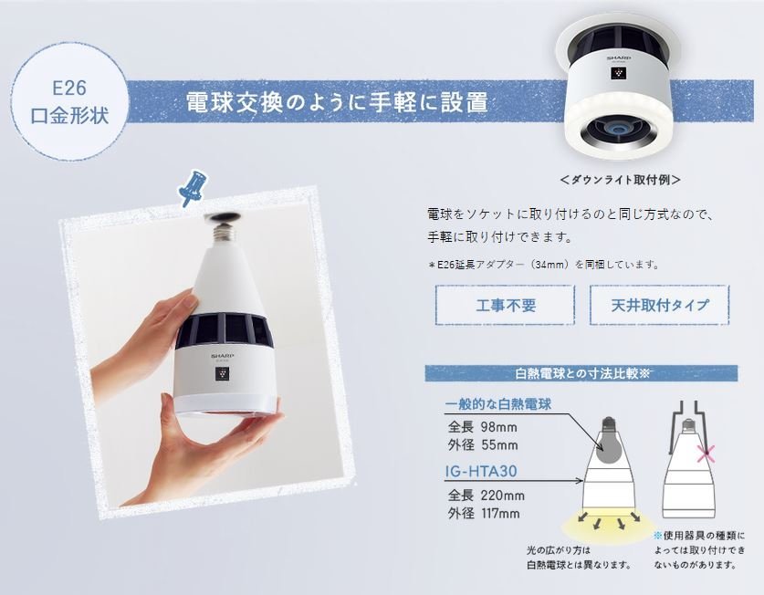 澳*情様 【2個セット】空気洗浄機能付きライト SHARP IG-HTA30-W 澳*情