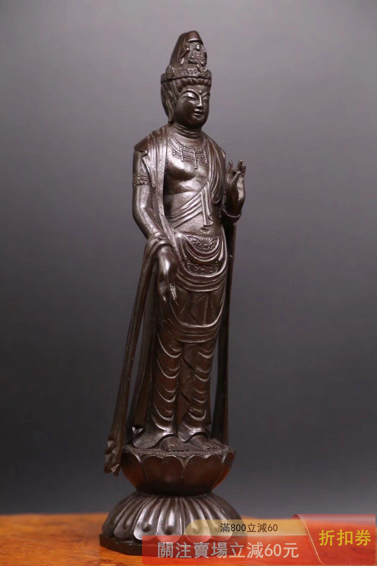 可議價日展作家日本金工名家石崎秀峰作《鑄銅制真見佛觀音菩薩立像