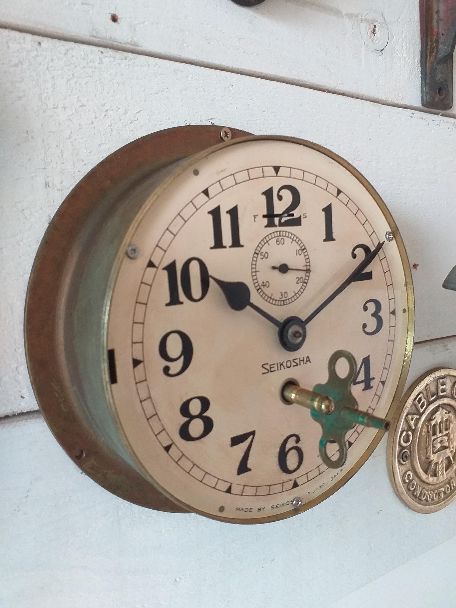 港都收藏】日本SEIKOSHA精工舍全銅機械船鐘(8日)，厚重品相良好，功能
