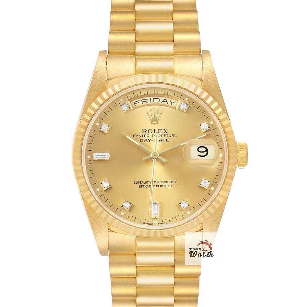 【大眾名錶】ROLEX勞力士 18038 Day-Date 18K金 蠔式日誌 紅蟳款 金6.9T鑽 大眾名錶B1377