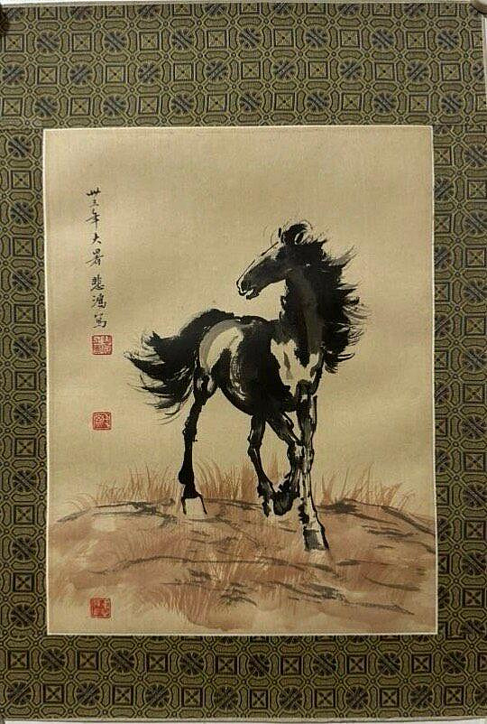 嚴選徐悲鴻《奔馬圖》紙本原作，保手繪珍藏，品相佳背面微裂，適合收藏