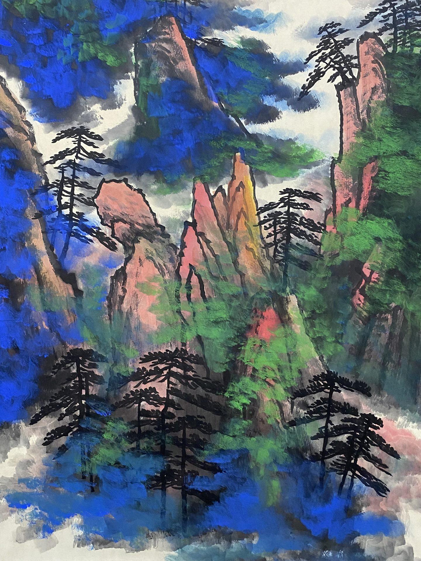op-27 畫家：劉海粟四尺中堂畫山水畫手繪畫畫工精細。材質：宣紙2 加