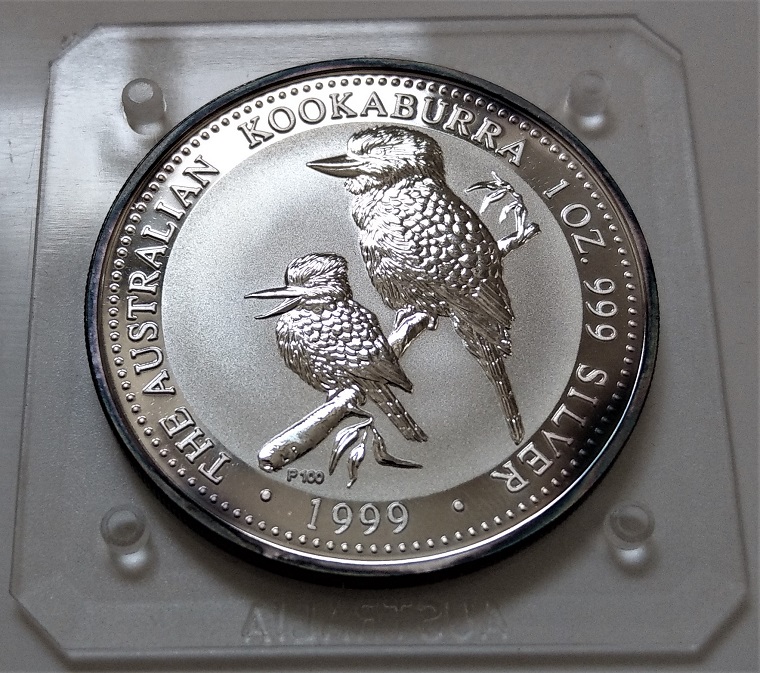 [新品未使用]純銀 銀盃　★SILVER1000★美品★ 稀少1999年Australia 澳洲伊莉莎白二世笑翠鳥1 OZ. 999 SILVER 銀幣盒