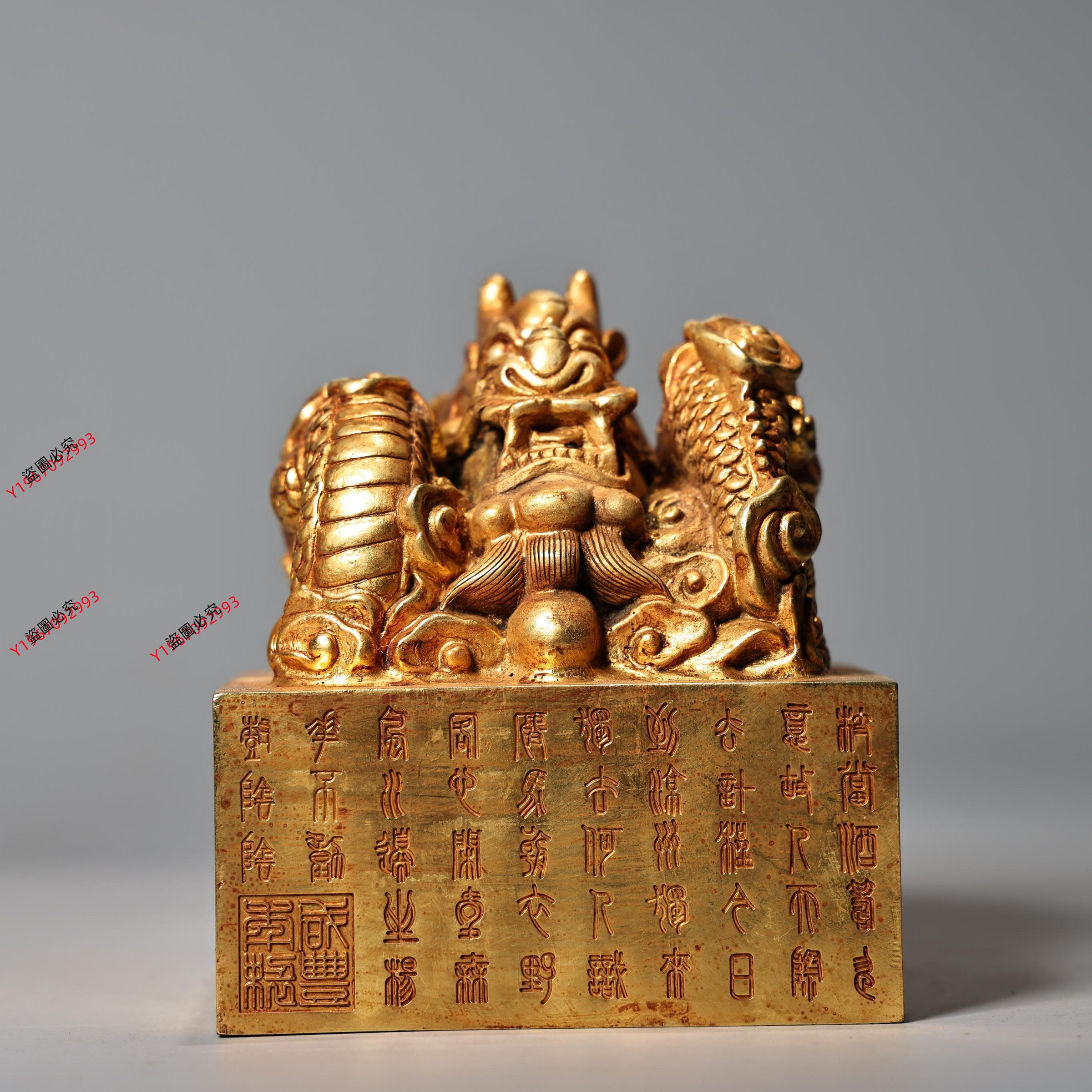 可議價珍品舊藏收紫銅手工高浮雕鏨刻鎏金印章工藝彩繪器形款式精美印章