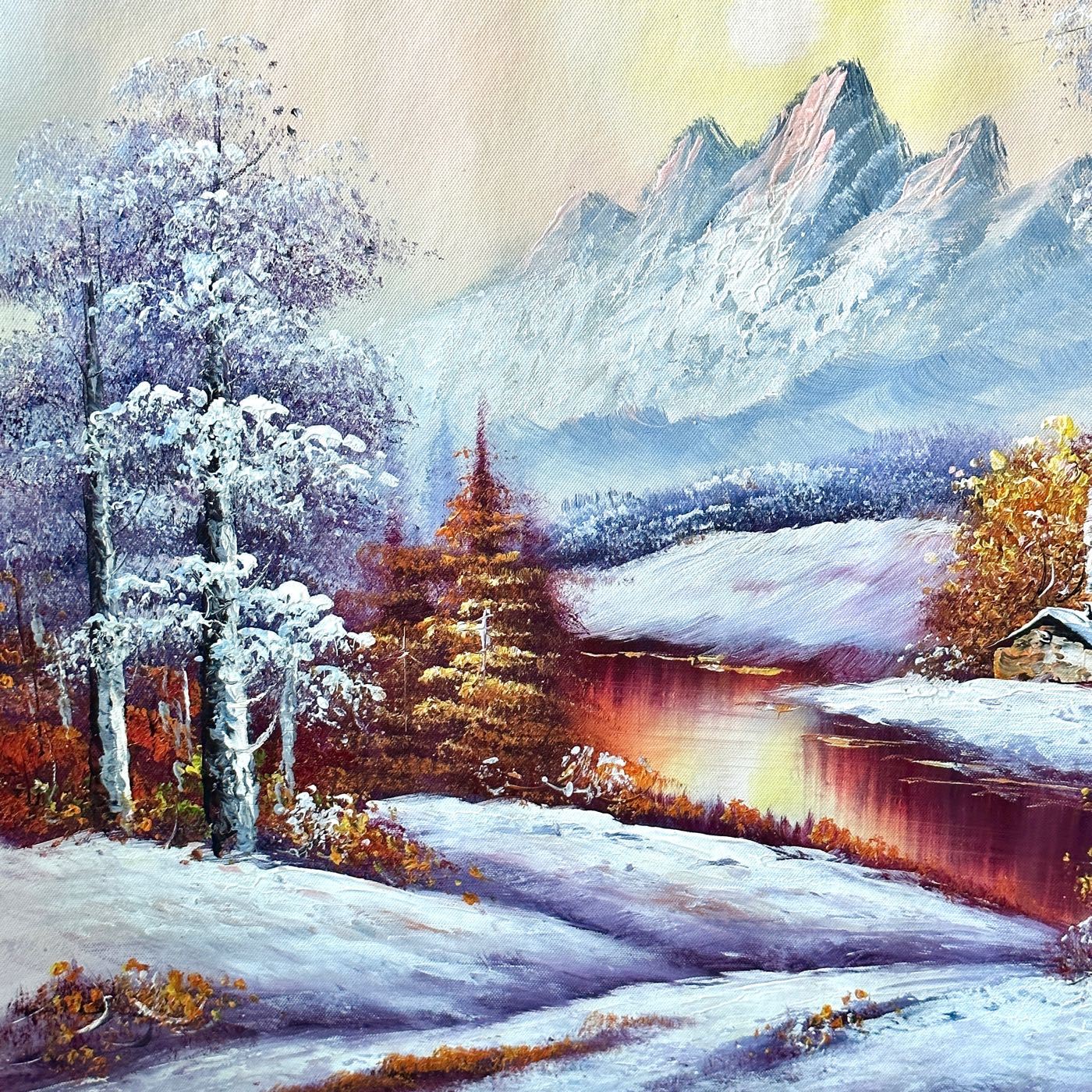 風景油畫山水油畫冰山雪景60x50公分手繪油畫無框畫1051 | Yahoo拍賣