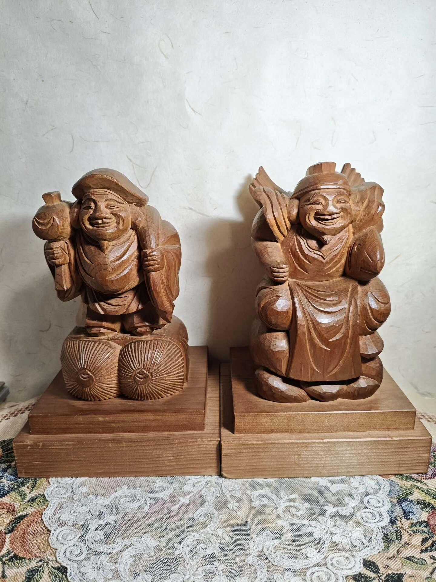 日本早期手作木雕七福神掛飾 和室 CEC0757 茶道 茶室 門簾 家飾 櫸木